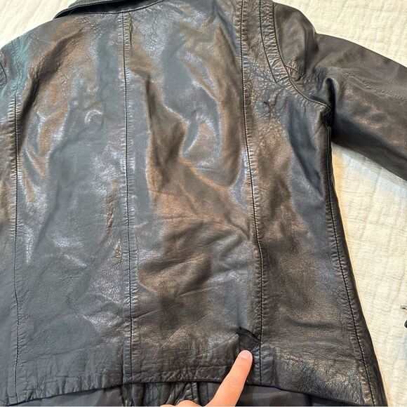 Madewell Black Washed Leather Moto Biker Jacket Women's Size Small  FLAWED*** - Picture 4 of 16